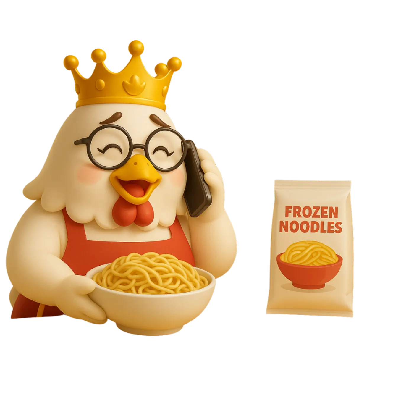Maskot ayam RATU menelepon, layanan customer service Depot Mie Ayam RATU